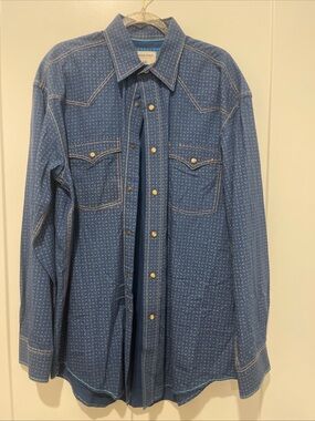 Panhandle Rough Stock Blue Western Cowboy Shirt Size M Long Sleeve Pearl Snaps